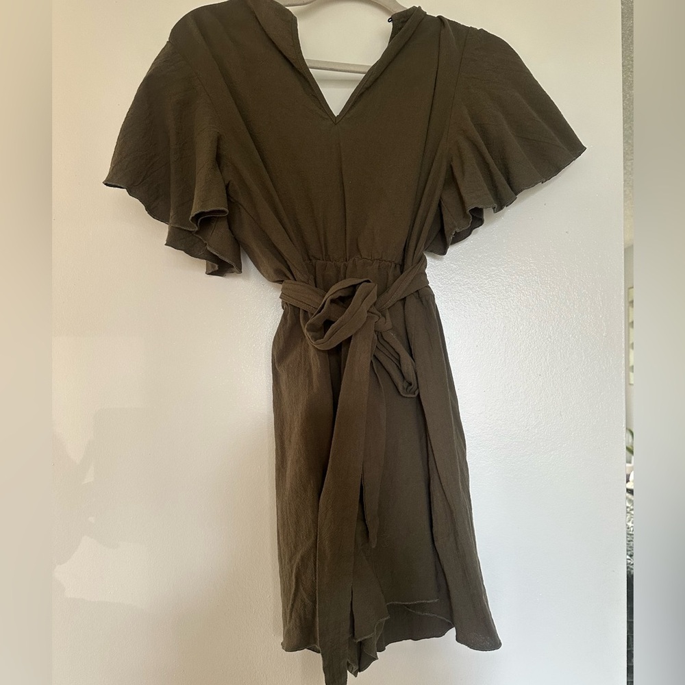 Olive Green Twist Front Romper | Flowy Boho | Size M - Picture 6 of 6